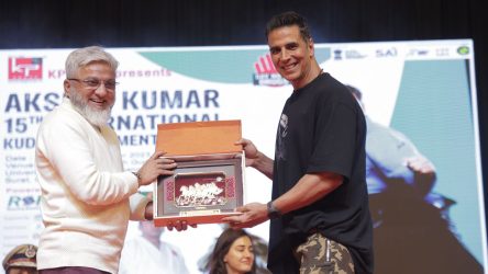 Dr. Faruk G. Patel, together with Vispy Kharadi, Disha Patani, and Akshay Kumar, attended the 15th International Kudo Tournament held at the Surat VNSGU Convention Center. When Dr. Faruk G. Patel received a certificate of honor By Akshay Kumar