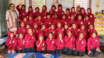 KP Human Development Foundation distributed sweaters to 530 students in Surat Municipal’s adopted School No. 105 and 149.