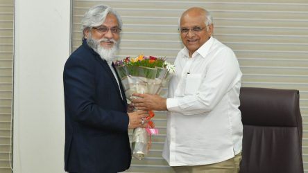 Dr. Faruk G. Patel formal discussion with honourable Chief Minister Shri. Bhupendrabhai Patel. Healthy discussion on “Prabhu Nu Ghar”, an old age home for differently-abled and renewal energy.