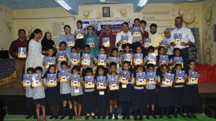 K.P. Human Foundation distributed English-Hindi learning books to over 4000 students in 44 schools of the Sikshan samiti in Rander zone.